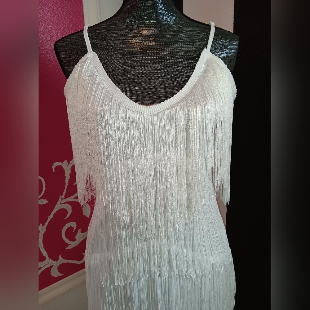 White Fringe Dress Size Large
